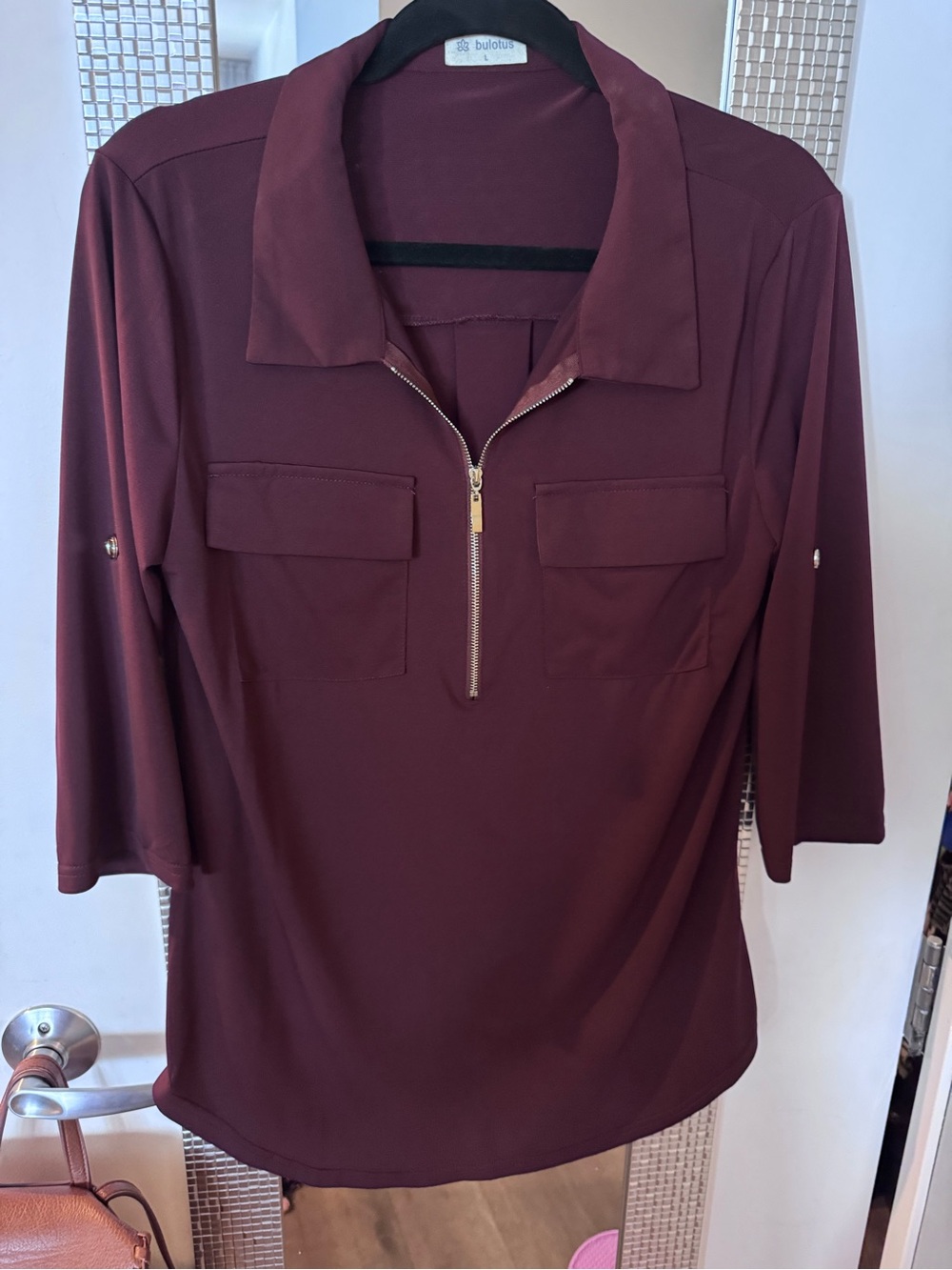 Women's plumb Zip-Front Pocket Polo Top